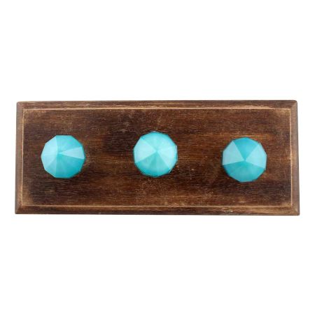Turquoise Glass Top Wooden Hooks